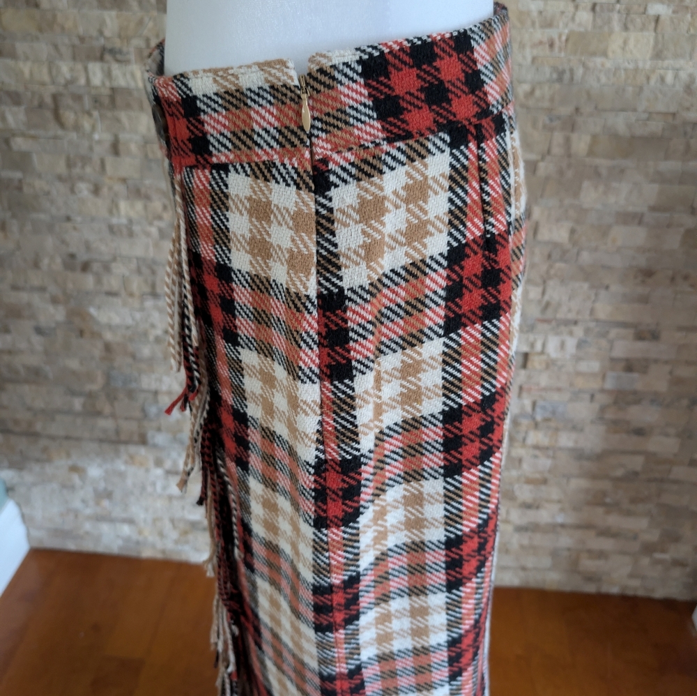Talbots Wool Blend Faux Wrap Skirt Sz 6 Plaid Scottish Style Tartan Fringe image 3